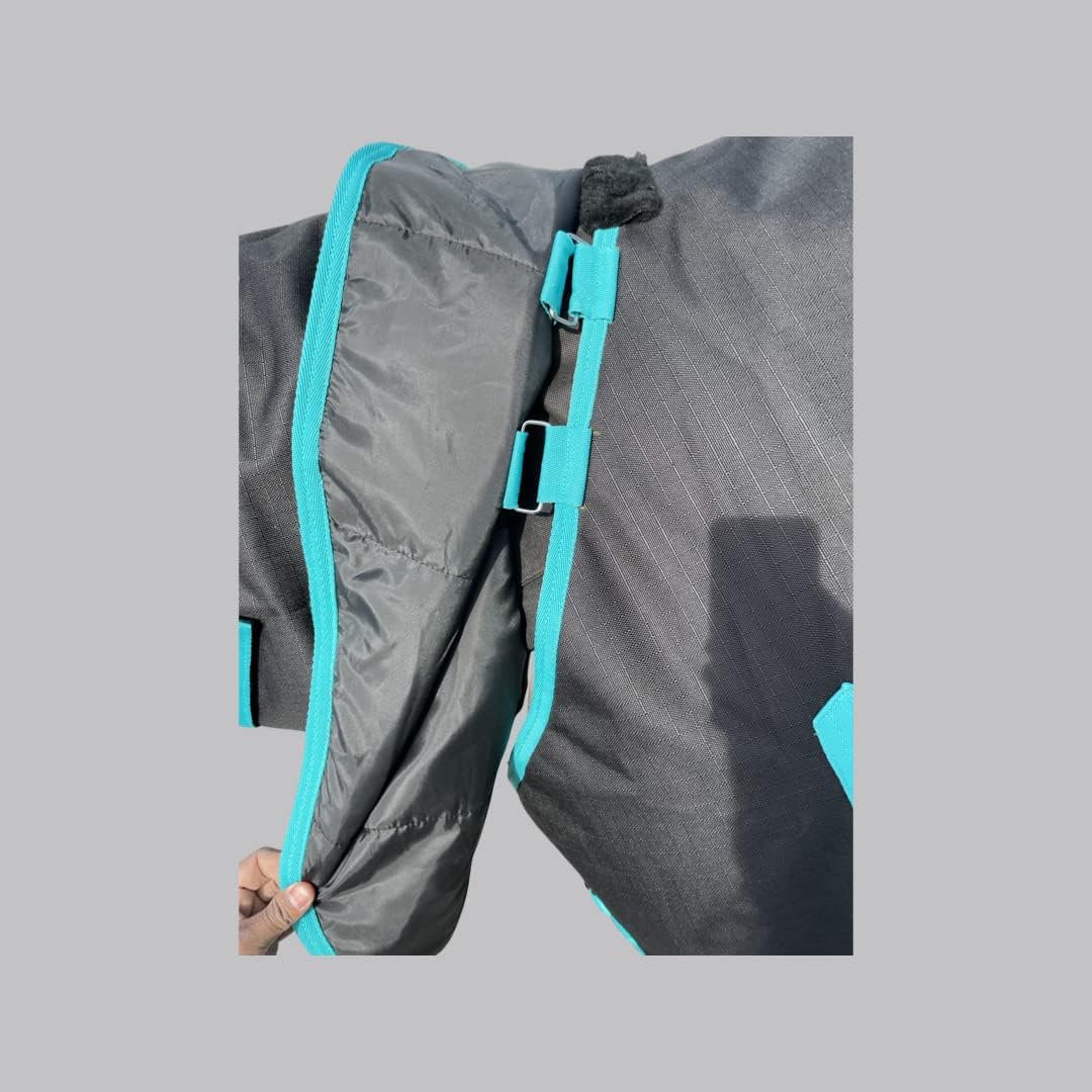 Horse RAIN Sheet with Neck Cover | 1200Denier Horse Rainsheet with Hood | Horse Turnout Sheet With Neck |Horse Rainsheet Combo (Waterproof | Breathable) (Black-with-Turquoise-Trim, 78)