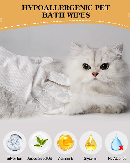 Pet Glove Wipes for Dogs and Cats, Disposable Finger Cleaning Gloves, Gentle Pet Wipes for Paws, Face & Ears, Deodorizing & Moisturizing, Soft & Thick Dog Wipes for Daily Grooming
