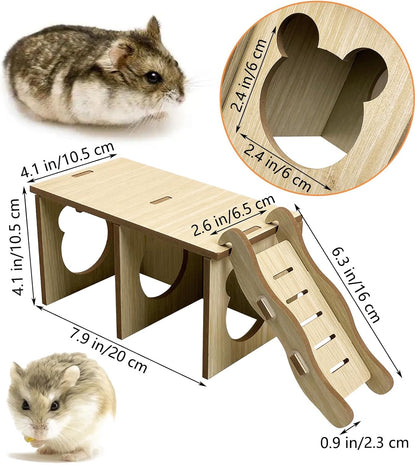 2 Pcs Hamster Food Bowl (2.7" D*1.3" H) &Wooden Small Animal Hideout (8" L*4" W*4" H)