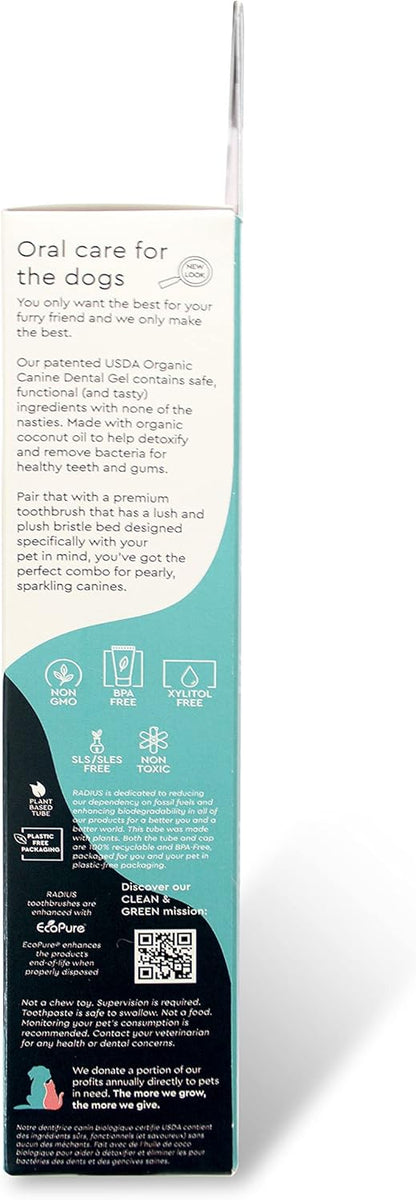 RADIUS USDA Organic Dental Solutions Adult Kit 2 Units, Includes 1 Dog Toothbrush & 1 0.8oz Toothpaste, Firm Bristle & Non Toxic Toothpaste for Dogs, Designed to Clean Teeth, Xylitol Free