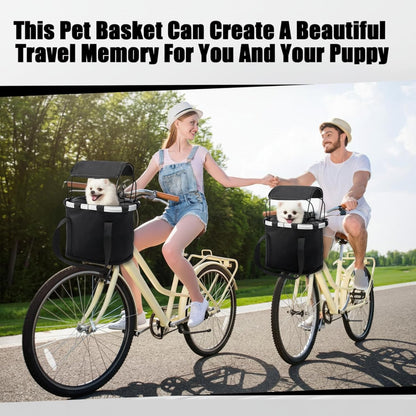 11lbs Dog Bike Basket with Sun Shade Removable Small Pet Cat Dog Carrier Quick Release Bicycle Handlebar Front Basket Detachable Cycling Picnic Bag for Commuting Shopping Camping