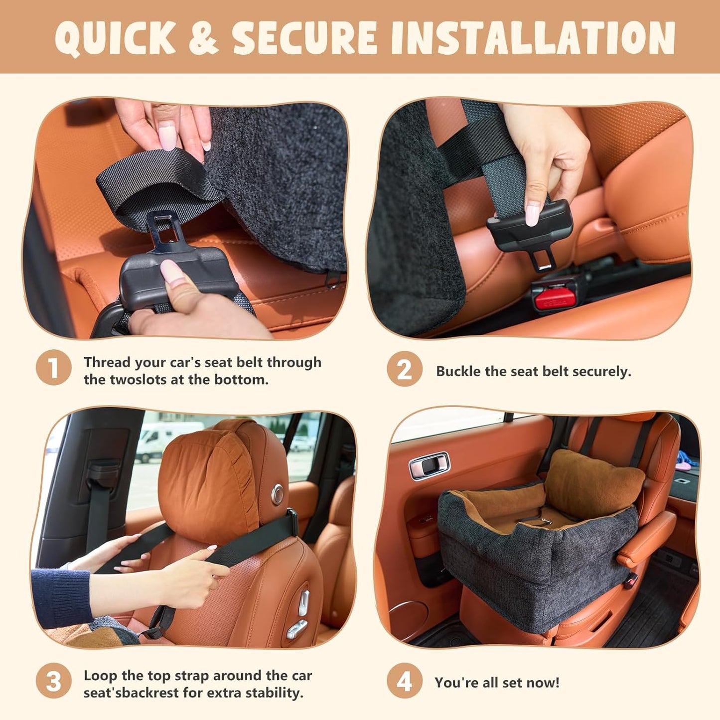 Avont Dog Car Booster Seat for Small/Medium Dogs Under 30 lbs, Elevated Puppy Carseat, Front Seat Pet Car Bed -Black