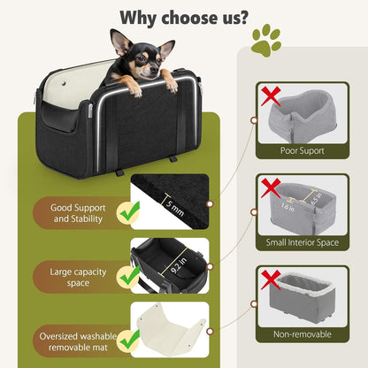 YUDODO Large Dog Car Seat for Center Console (Width＞9in) Fits 0-18lbs, Anti-Slip Puppy Cat Travel Portable Booster Seat, Portable Pet Car Bed Carseat Dual Front & Rear Pillow Black
