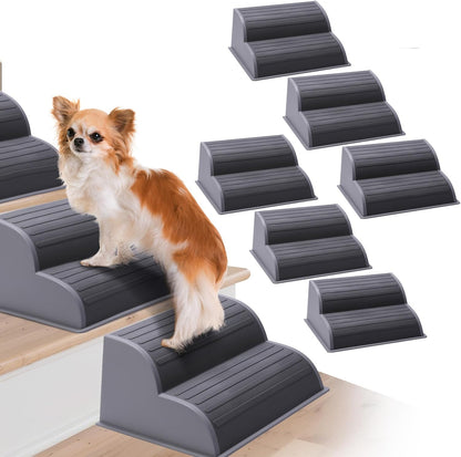 2-Step Modular Dog Ramp - Portable Non-Slip Stairs for Small Dogs with High Support, 9.5" D Lightweight Plastic Pet Steps Fits Staircase Indoor, Ideal for Elderly Injured Pets (6-Pack, Grey)