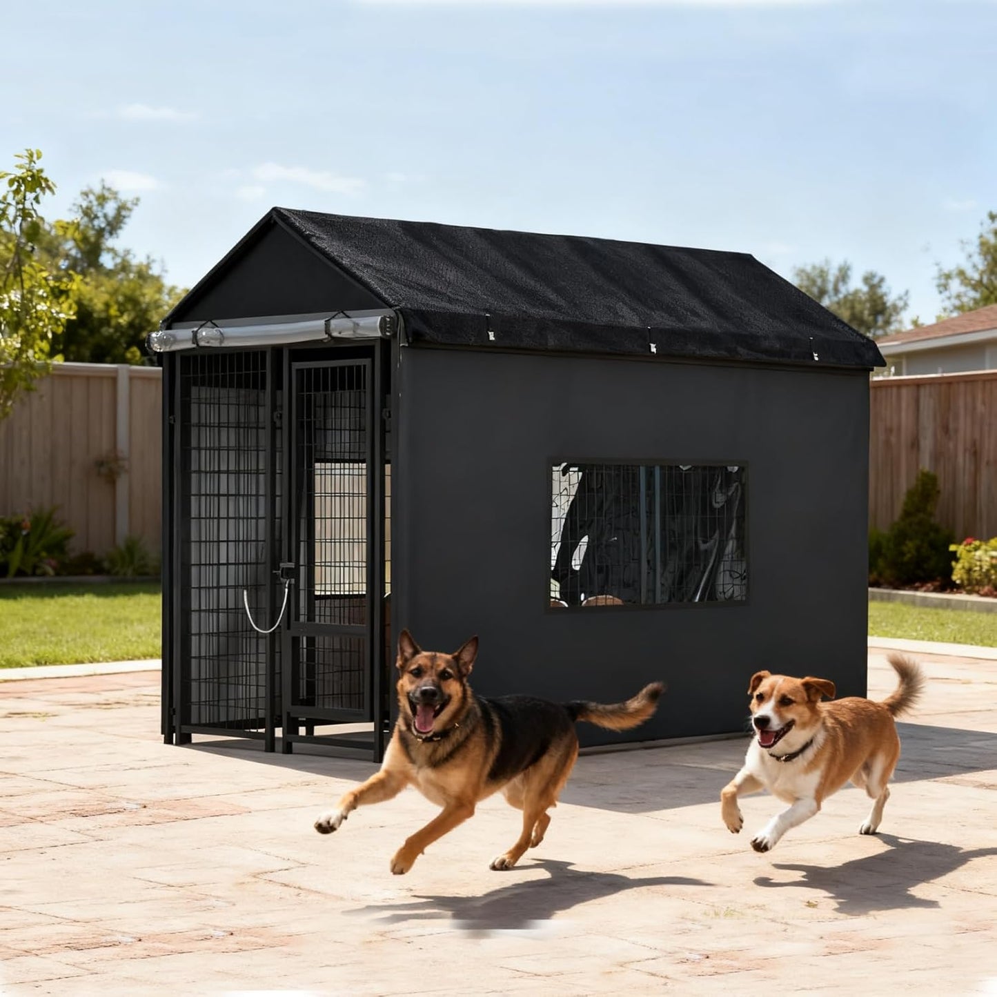 600D Heavy Duty Waterproof Outdoor Dog Kennel Cover, Full Coverage for 8.1'Dx4.1'Wx6.06'H Dog Cages, Only Cover