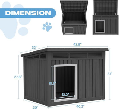Fancyango Large Weatherproof Dog House with Removable Roof for Indoor & Outdoor Use - Spacious (42.8" L x 33" W x 31.5" H) Classic Black