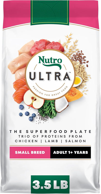 Nutro Ultra Adult Small Breed Dry Dog Food, Chicken, Lamb and Salmon Protein Trio, 3.5 lb Bag