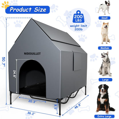 48" Dog House for Outdoor Indoor, X-Large Dog Houses Weatherproof 600D PVC with 8.5" H Textilene Elevated Dog Bed Breathable, Easy to Clean, Dog House Max 200lbs