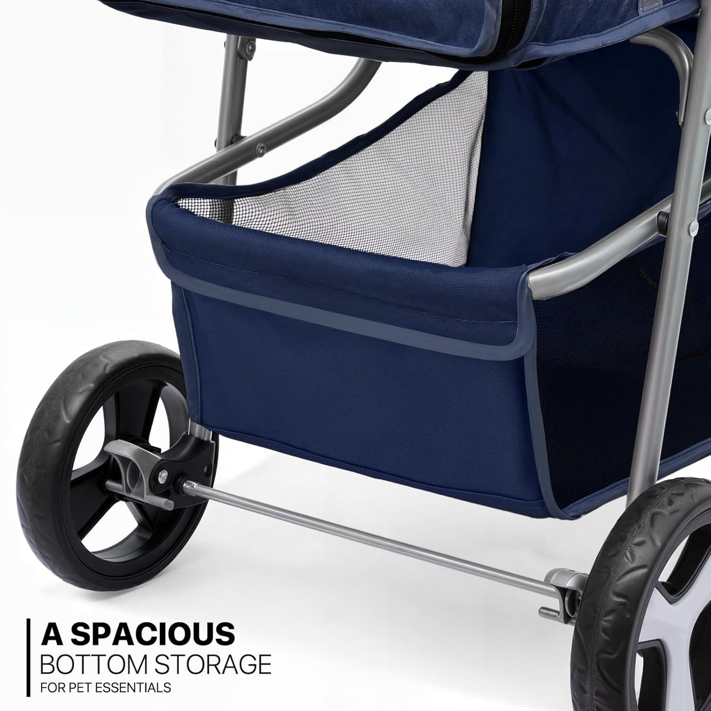 MoNiBloom 3 Wheels Pet Stroller, Foldable Dog Cat Cage Jogger Stroller with Weather Cover for All-Season, Storage Basket and Cup Holder, Breathable and Visible Mesh for Small/Medium Pets, Blue