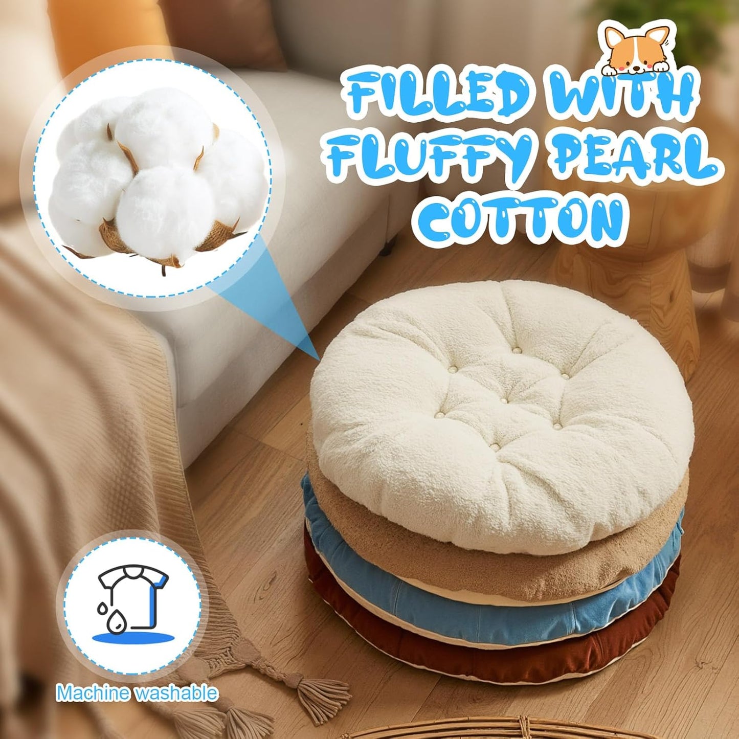 4 Pcs 20 Inch Ultra Soft Dog & Cat Bed, Anti-Anxiety Round Pet Bed Crate Pads Calming for All Season, Fluffy Warm Washable Cushion for Small and Medium Pets (Brown, Blue, White, Beige)