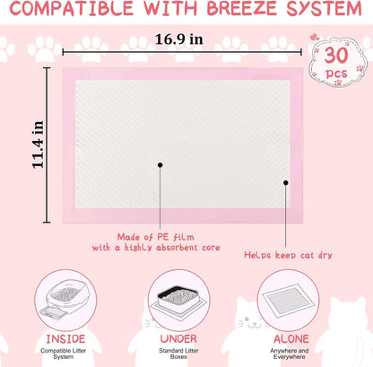 50 Count Cat Litter Pads for Tidy Cats Breeze Litter System 16.9 x 11.4 Inch Lavender Scented Cat Pad Refills Super Absorbent Quick-Dry Pee Pads for Cats (Pink)
