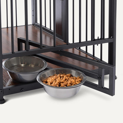 Amazon Basics Furniture Style Dog Crate, Two Bowls Included, 30" x 20.4" x 23.6", Walnut