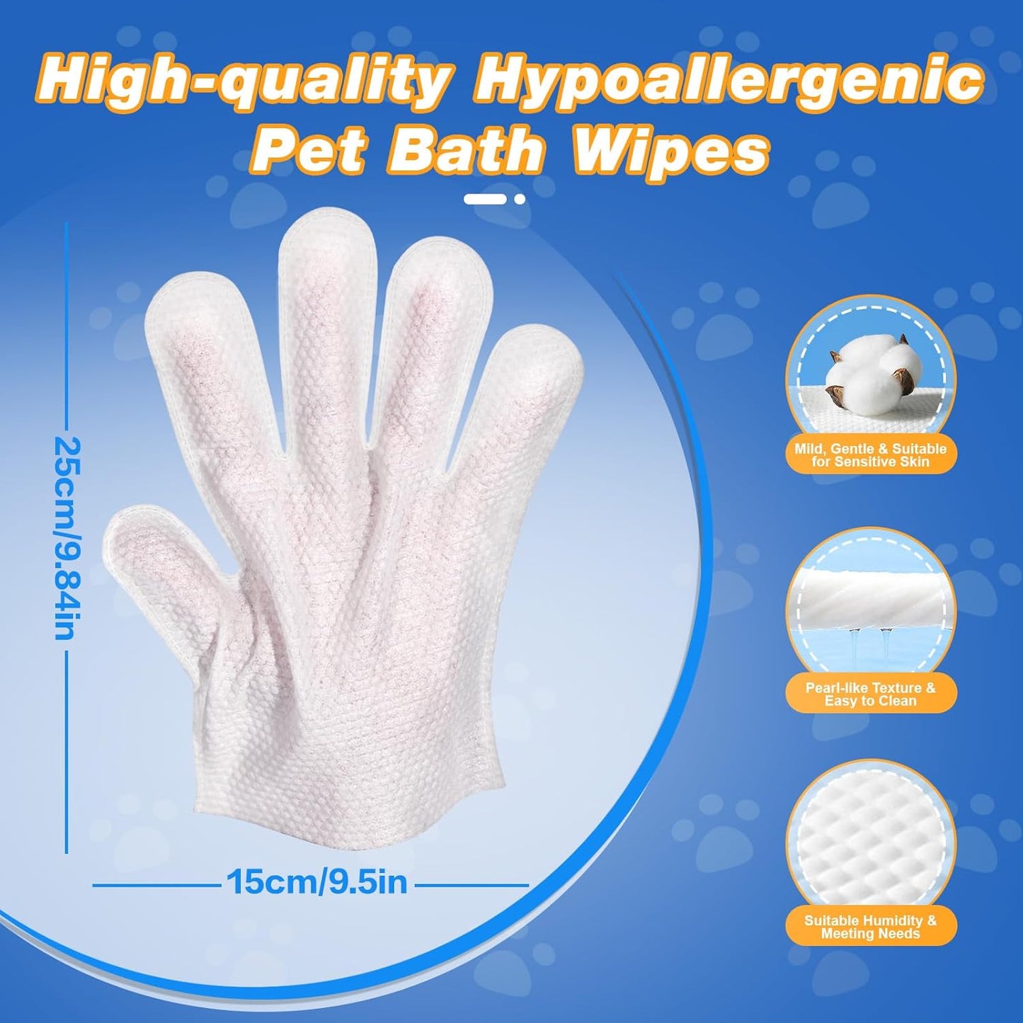 Pet Glove Wipes for Dogs and Cats, Deodorizing and Cleaning Gloves, Hypoallergenic Coconut Oil Grooming Wipes, Individually Wrapped Dog Bath Wipes, for Pet Dry Cleaning, Daily Care and Travel, 18 Pcs
