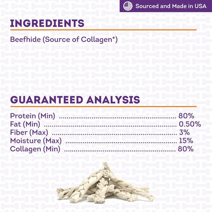 USA Collagen Braids 6-7" Dog Chew Treats - Natural Flavor, 6 Count/1 Pack