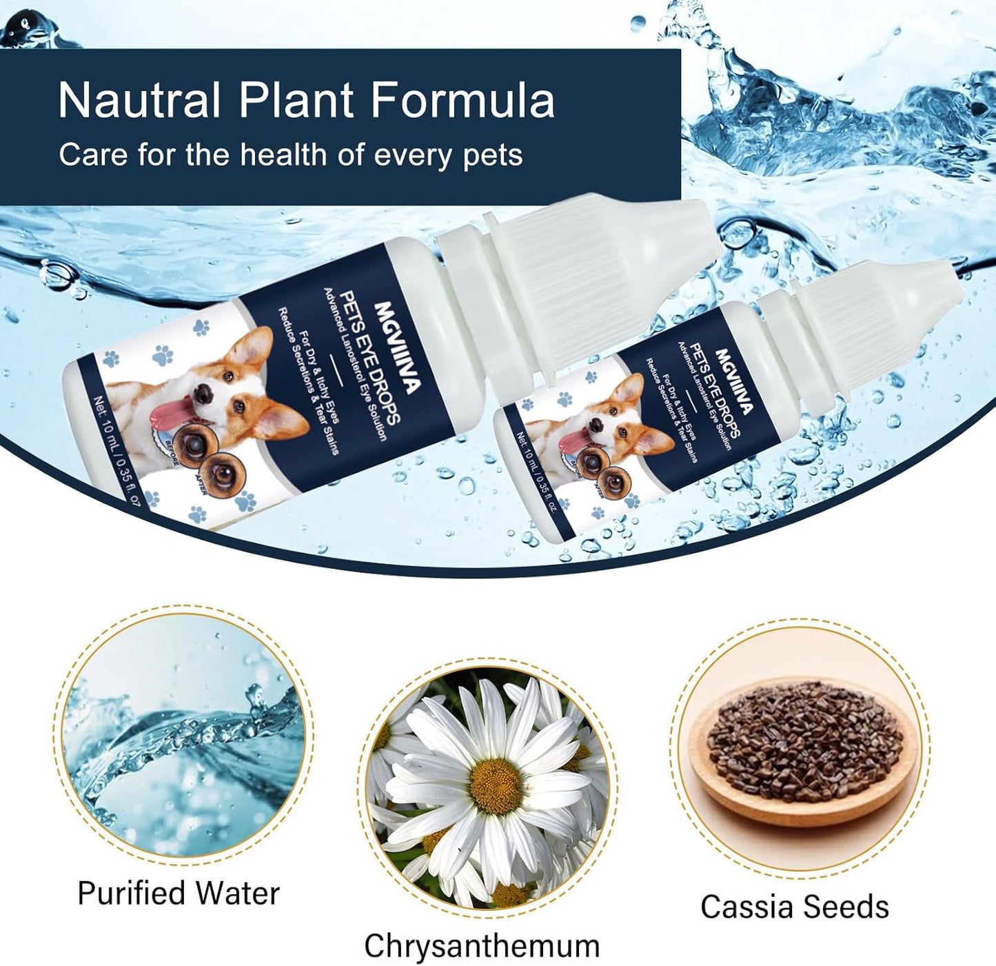 Dog Eye Drops, Cataract Drops for Dog & Cat Relieving Itching & Irritation, Gentle Daily Eye Drops for Dogs Eye Infection Treatment, Long-Lasting Relief for Dryness Pink Eyes Vision Clarity (2 X10ml)