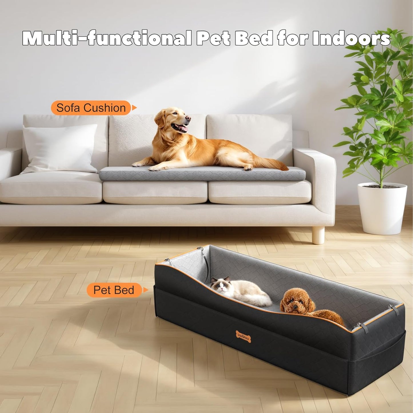 Car Seat for Large Dog, Dog Booster Seats for 2 Medium or 3 Small Dogs Under 100Lbs, Pet Car Seats with 2 Safety Leashes, Dogs Sofa Bed Cushion Add Thick Sponge, Pet Cars Carrier for Travel