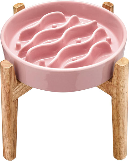 Ceramic Slow Feeder Dog Bowls Elevated, 2.0 Cups Dog Slow Feeder for Medium and Large Dogs, 30oz, 8in, Salmon Pink