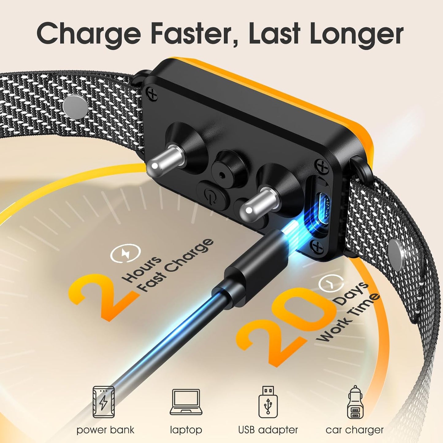 Dog Bark Collar for Large Medium Small Dogs, Effective No-Bark Collar, Smart Barking Collar, Rechargeable Bark Collar with 7-Level Sensitivity, 3 Beep & Vibration Modes, Waterproof, Orange