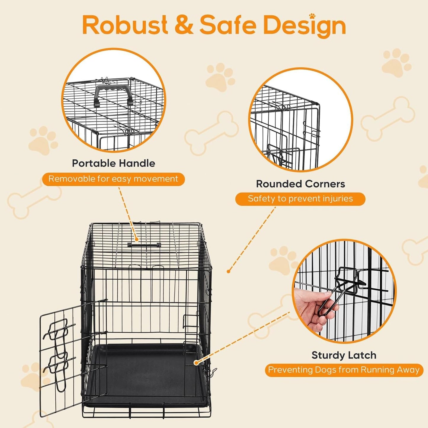 Dog Crate - Small 24 Inch Single Door Portable Puppy Dog Cage, Metal Wire Pet Kennel with Secure Lock, Leak-Proof Pan Tray, Foldable Design for Small Dog Indoor Training and Outdoor Trave