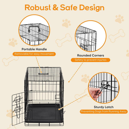 Dog Crate - Small 24 Inch Single Door Portable Puppy Dog Cage, Metal Wire Pet Kennel with Secure Lock, Leak-Proof Pan Tray, Foldable Design for Small Dog Indoor Training and Outdoor Trave