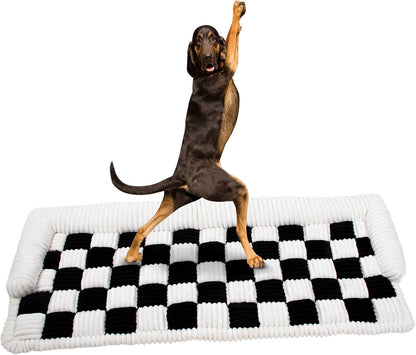 Dog Car Bed Mat, 3-Sided Bolster Anti-Slip Dog Seat Cover for Back Seat, Cushioned Pet Bed Mat with Head Support, Checkered Pet Mat for Dogs, Fit for Backseat Extenders, Cars SUVs Home Use