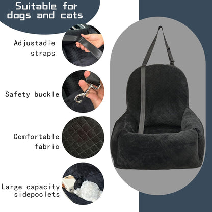 Luxury Dog Booster Seat - Safe & Comfortable Travel Bed, Disassembles for Easy Cleaning, Black, Medium