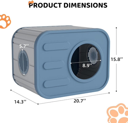 LHBcraft Outdoor Cat House Weatherproof, Feral Cat Houses for Outdoor Indoor Cats, Insulated Cat House with Camera-Shaped Design, Easy to Assemble Blue