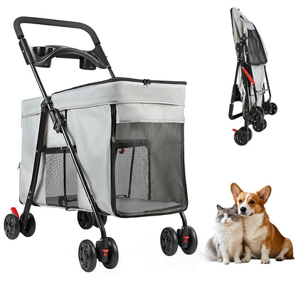 Dog Stroller with 360-Degree Wheels, Foldable Pet Cart for Small/Medium Dogs, 5 Ventilation Windows, Removable Tray, Outdoor Travel Pet Carrier