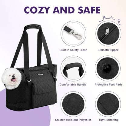 Pawaboo Dog Purse Carrier for Small Dogs with Pocket, Lightweight Dogs and Puppies Tote Bag Carrier, Dog Carriers Soft Sided for Puppy Cat Rabbit, Shopping Travel Puppy Carriers Under 11 LBS, Black