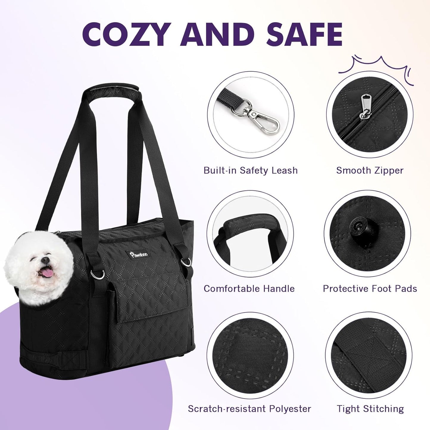 Pawaboo Dog Purse Carrier for Small Dogs with Pocket, Lightweight Dogs and Puppies Tote Bag Carrier, Dog Carriers Soft Sided for Puppy Cat Rabbit, Shopping Travel Puppy Carriers Under 11 LBS, Black