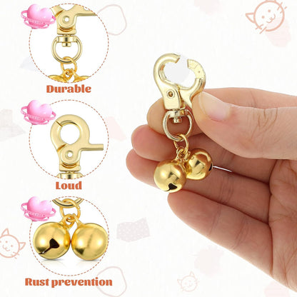 2Pcs Gold Bells for Dog Collars, Cat Bell for Pet Collar, Extra Loud Collar Bell, Training Collar Charm with Heavy Duty Snap Clips, Pet Pendant Accessories for Pet Tracking Anti Lost Training