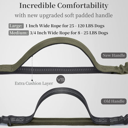 iYoShop Hands Free Dog Leash with Zipper Pouch, Dual Padded Handles and Durable Bungee for Walking, Jogging and Running Your Dog (Large, 25-120 lbs, Military Green)
