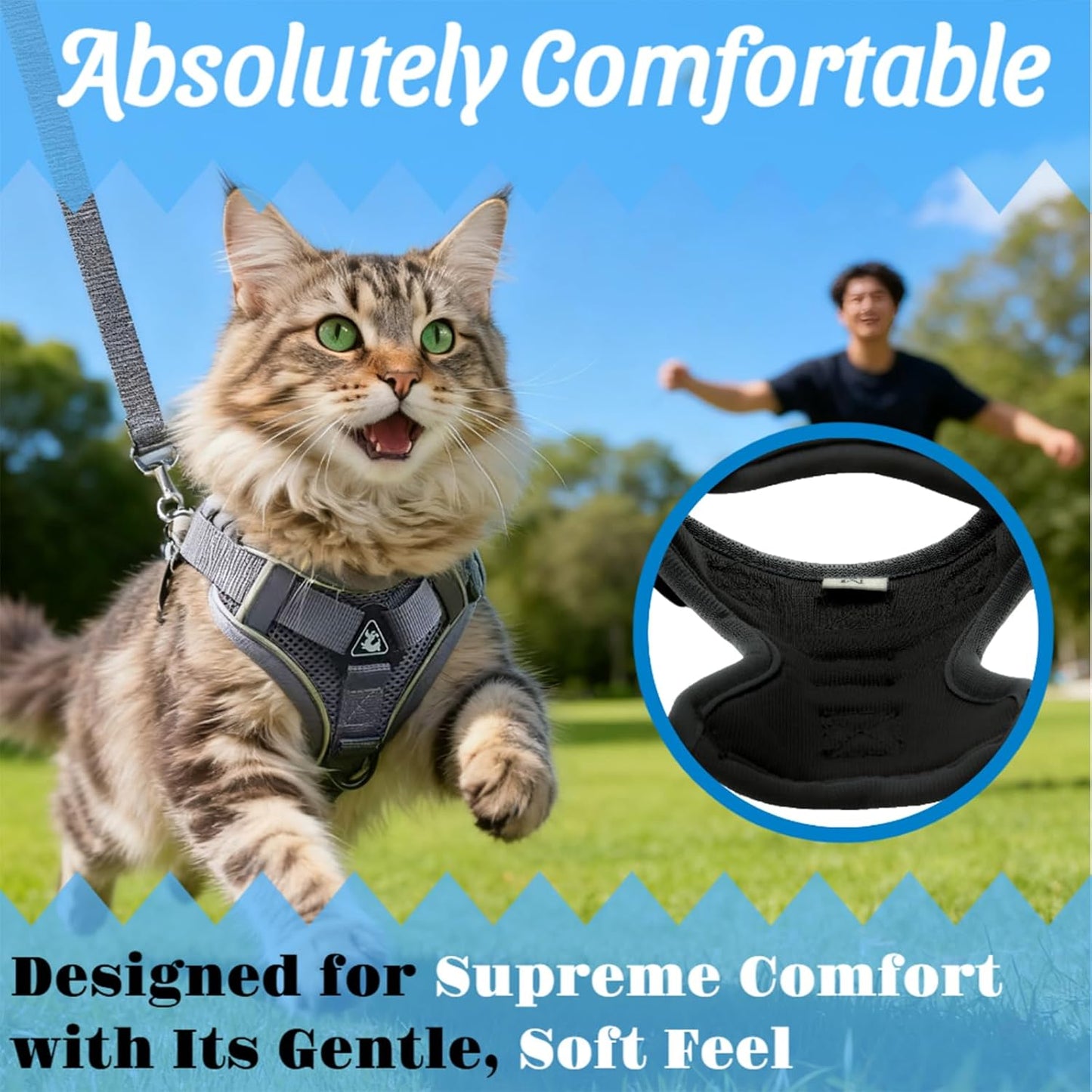 Cat Chest Straps and Belts, Anti-Escape Adjustable Soft net cat Belts, Easy to Control, Breathable, Chest Straps Set for All Types of cat Vests，XL