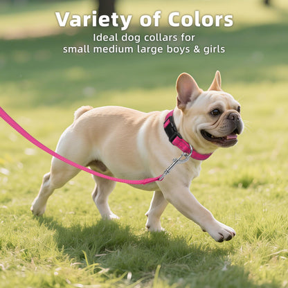 Reflective Dog Collar, Soft Neoprene Padded Nylon Pet Collar with Quick-Release Buckle, No-Choke Design Adjustable for Small Dogs,Hotpink,S