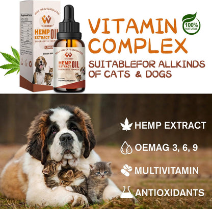 （3-Pack） Hemp Oil for Dogs Cats - Calming Drops Dog Relaxants - Help Pets Anxiety Stress Hip & Joint Pain Arthritis Sеizures Rеlief - Skin Нiр Jоint Hеalth - Organic Pet Hemp Oil Drops