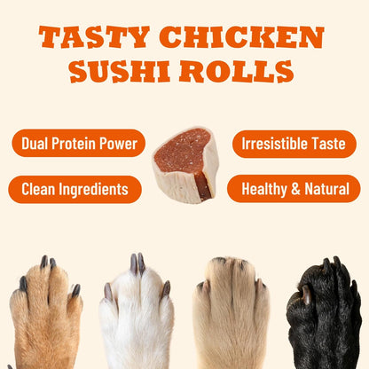 14.1 oz Chicken Sushi Rolls Soft Dog Treats Chewy Dog Training Treats with Cod Skin High Protein Dog Snacks for All Dogs