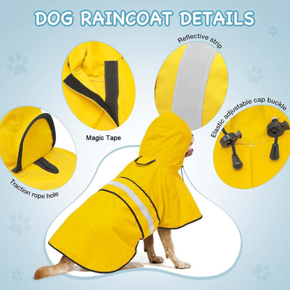 Fashion Hooded Dog Raincoat - Reflective Dog Rain Jacket Lightweight Waterproof Rain Coat for Large Dogs (X-Large, Yellow)