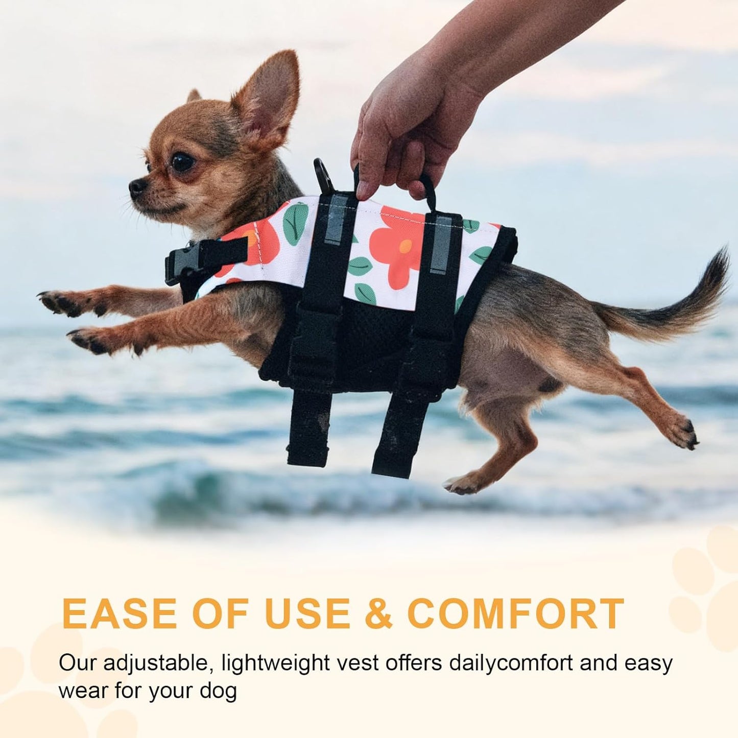 Teacup Dog Life Jacket, XXS Dog Life Jacket, Patterned Surface Elastic Adjustment Puppy Life Jackets for Small Dogs with Safety Pom Buckle, Small Dog & Cat Life Jackets 3-9 Lbs