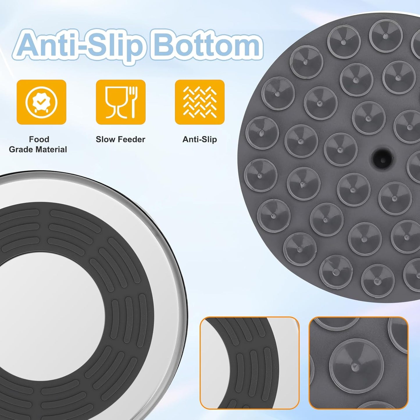 2-in-1 Slow Feeder Dog Bowls, Stainless Steel Pet Bowls with Silicone Feeder Insert, Removable Non-Slip Rubber Base for Dogs to Slow Down Eating (Medium Breed)