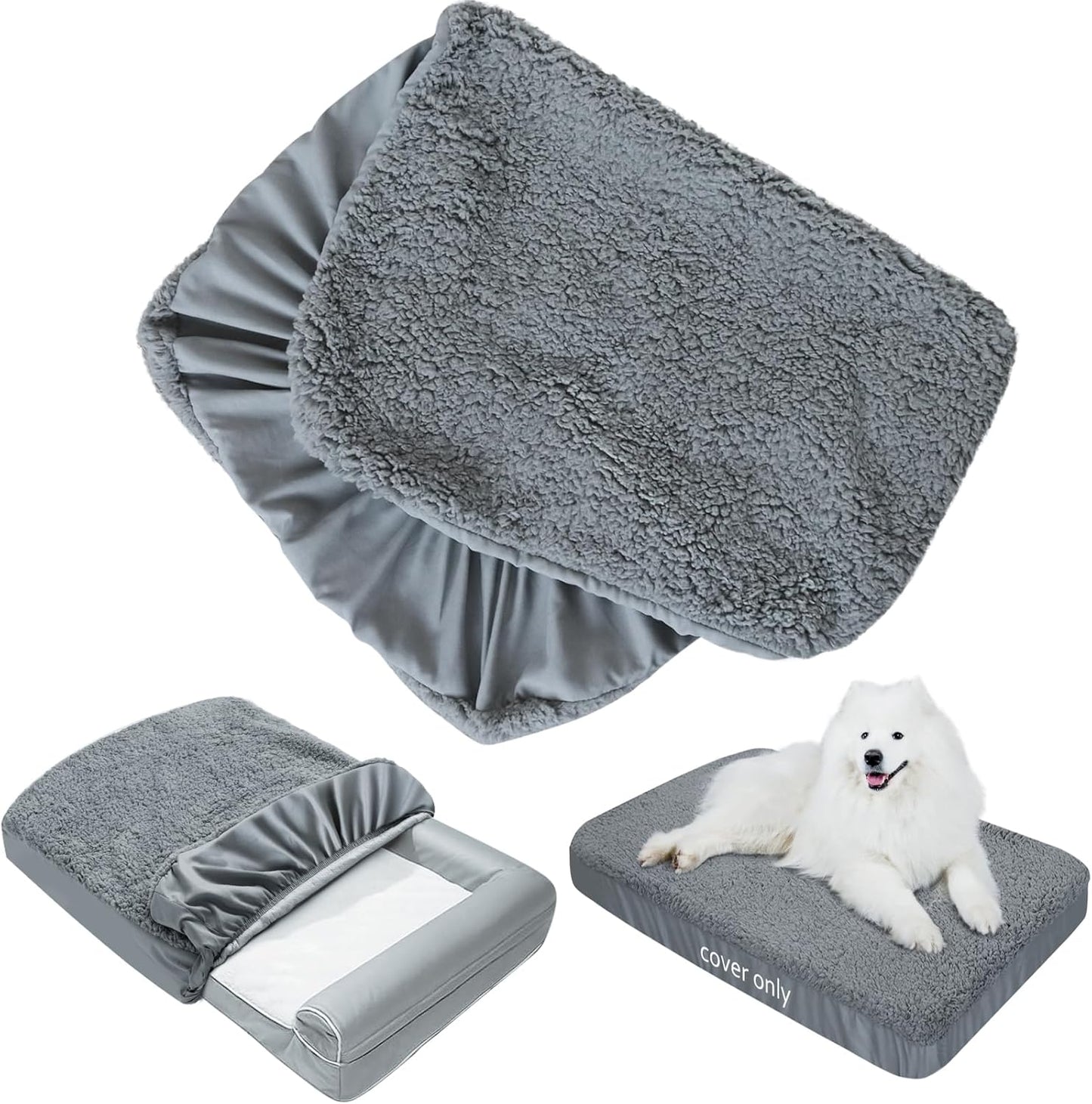 Dog Bed Covers Soft Plush Replacement Washable, Waterproof Pet Bed Liner Grey 36x27 Inches, for Dog/Cat, Cover Only