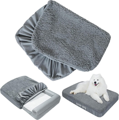 Dog Bed Covers Soft Plush Replacement Washable, Waterproof Pet Bed Liner Grey 36x27 Inches, for Dog/Cat, Cover Only