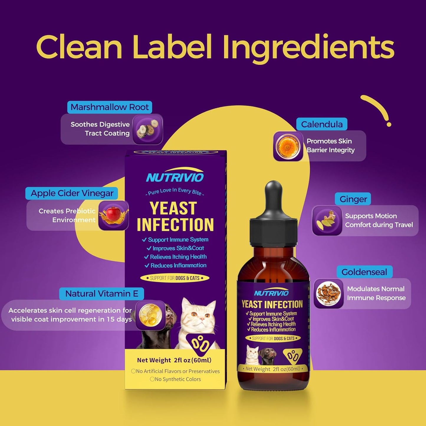 Yeast Infection Treatment for Dogs and Wild Alaska Salmon Oil for Dogs & Cats Fish Oil Omega 3 Supplements with EPA & DHA