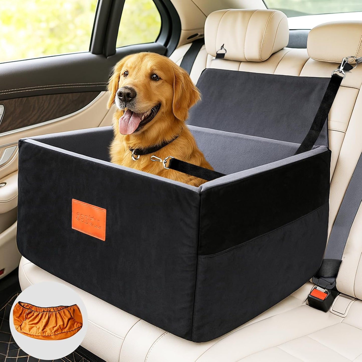 Dog Car Seat - Small Dogs Waterproof Booster Clip-on Harness and Thick Memory Foam Padding Pet Travel Bed Small Dog Car Seat Cover (Black, Large)