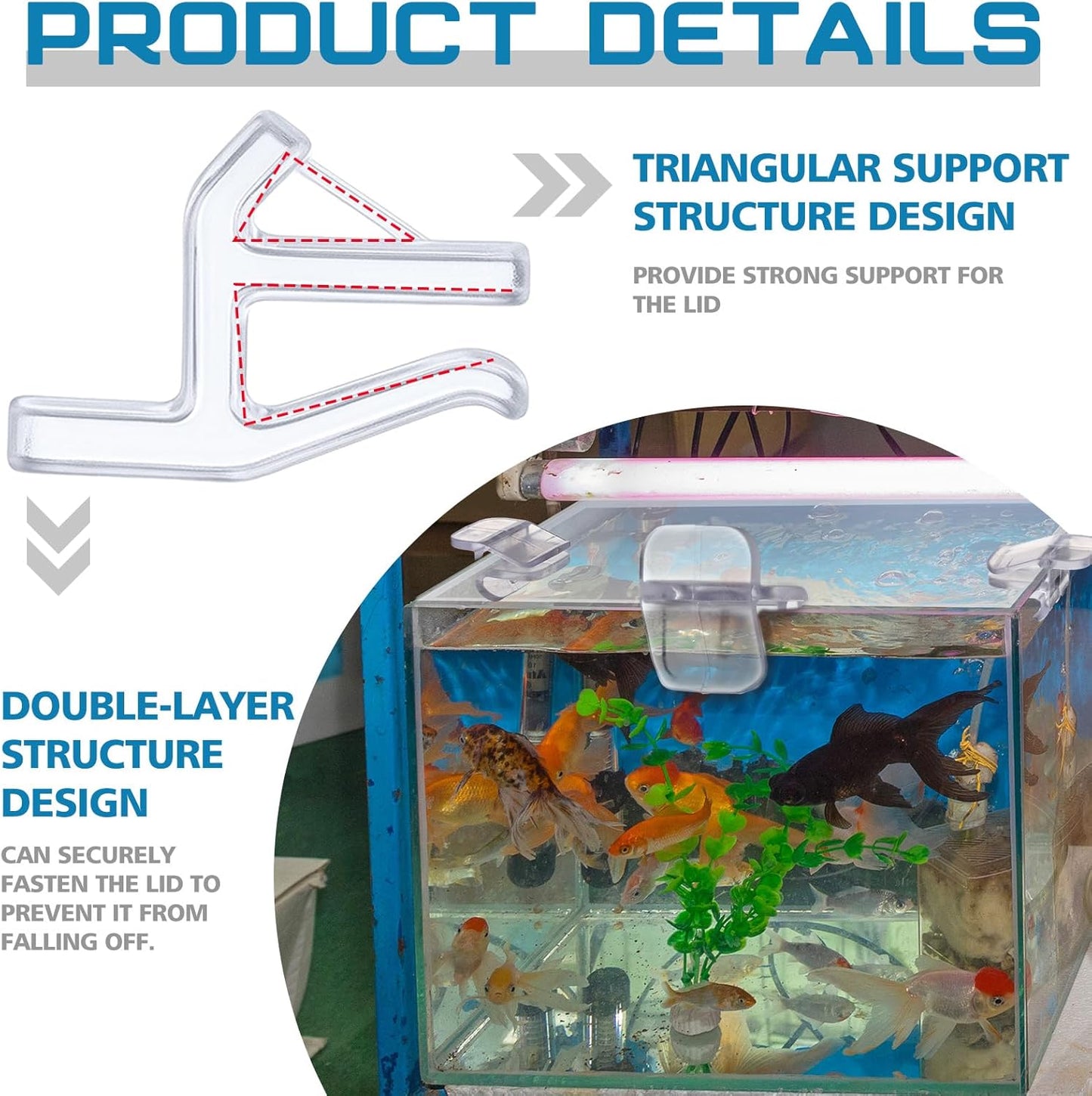 Chunful 12 Pcs Aquarium Lid Clips Rimless Fish Tank Top Cover Rim Lid Support Holder Clip Clear PC Aquarium Hoods Clamps for 1/8" to 3/16" Glass