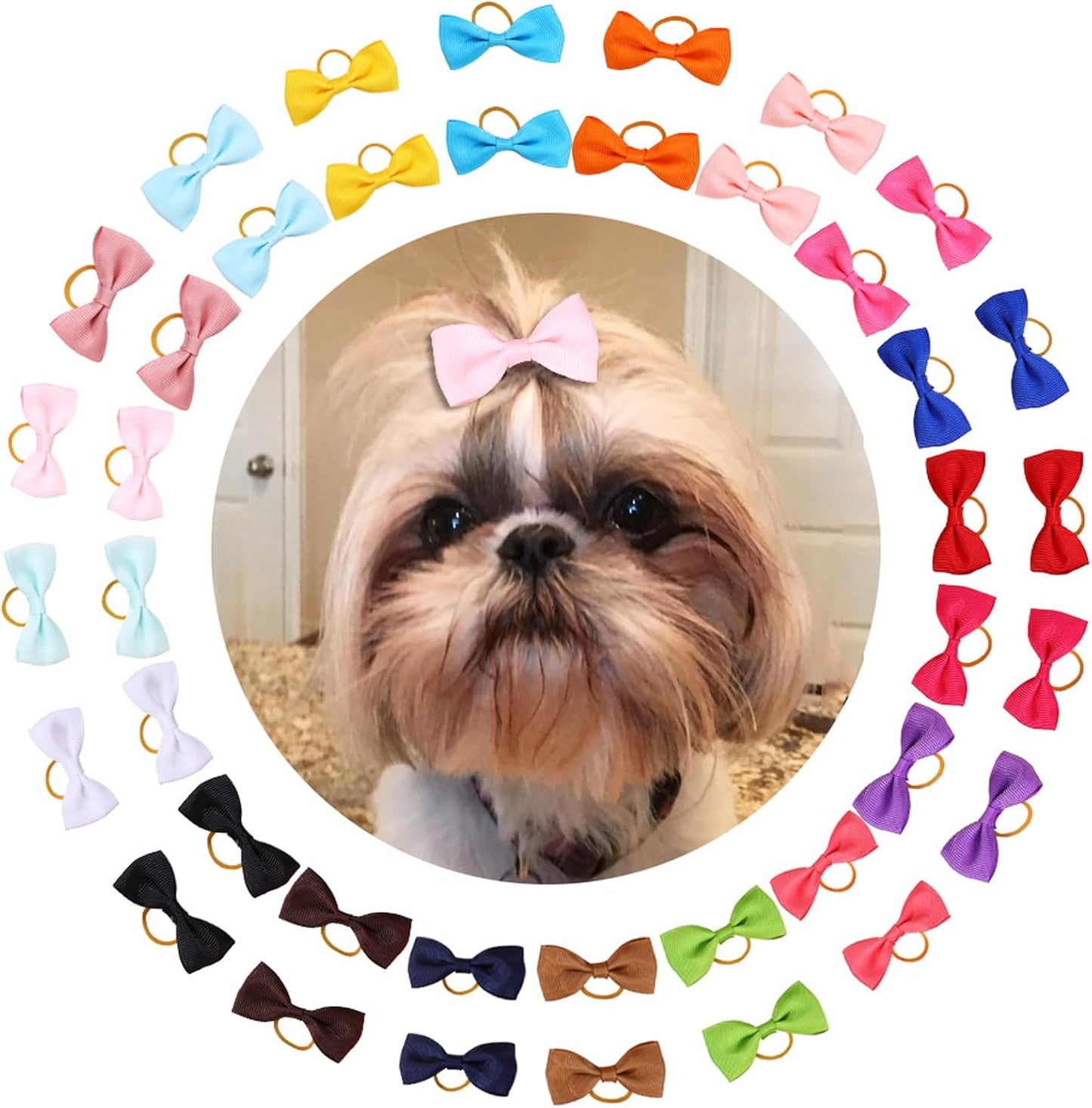 Puppy Dogs Hair Barrettes Bows with Rubber Bands,Hair Accessories Bow Pet Grooming Cute Pet Small Hair Bowkno