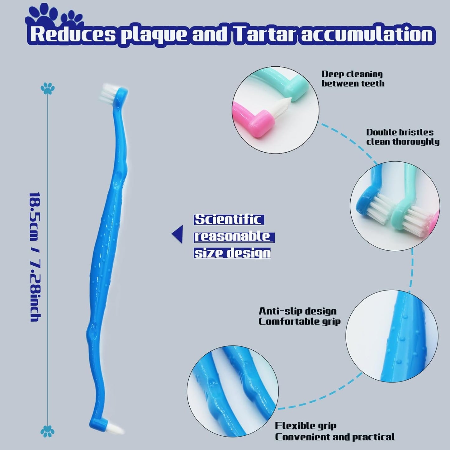 Dual Sided Cat Toothbrush Dog Toothbrush Finger Brush Micro Head, Suitable for Small to Large Dogs & Cats (White, Small)