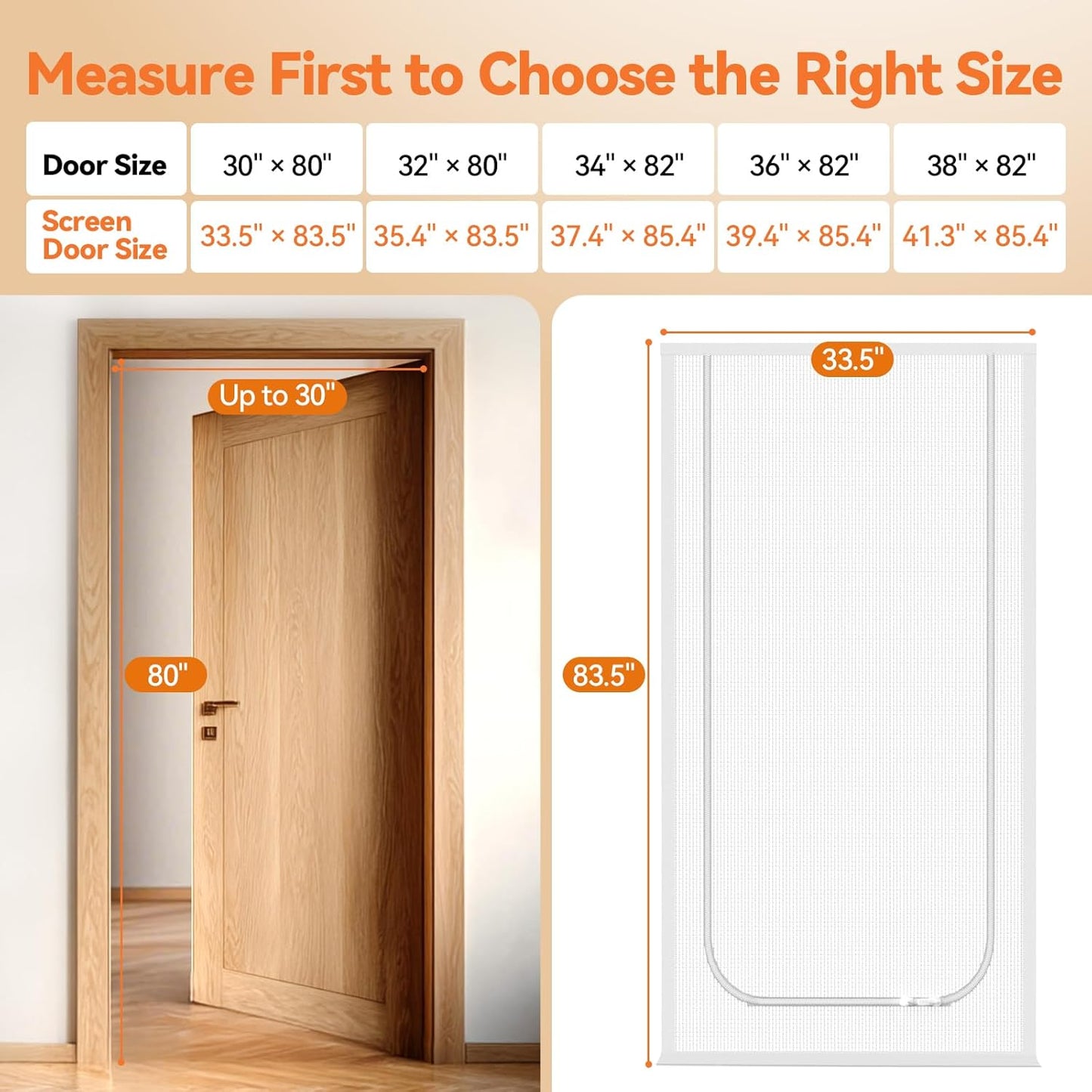 Cat Screen Door, Extra Tall Cat-Proof Mesh Gate, Fit Door Size 30'' x 80'', Anti Scratch Mesh with Zipper Closure, for Living Room, Kitchen, Bedroom (White, U-Shaped)