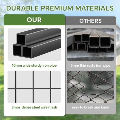 Mr IRONSTONE Large Dog Kennel Outdoor with Water-Resistant Roof Heavy Duty Outside Dog Kennel Pet Pens Dogs Run Enclosure with Rotating Feeder and Secure Lock (4'L x 4'W x 4.4'H)