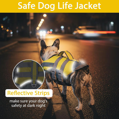 Geyecete Dog Life Jacket Large High-Visibility Life Vest for Dogs with Strong Buoyancy-Reflective with Handle for Swimming & Boating-Yellow-XL