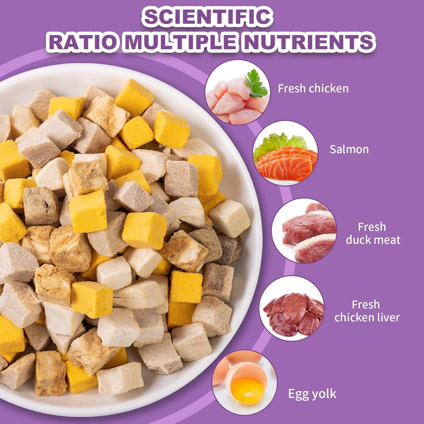 Dylan's cabin Cat Dog Food - Freeze Dried Dog Treats 5 in 1 Meat Chicken Duck Salmon Yolk Chicken Liver Meat Natural Human-Grade Cat Snack(142g)